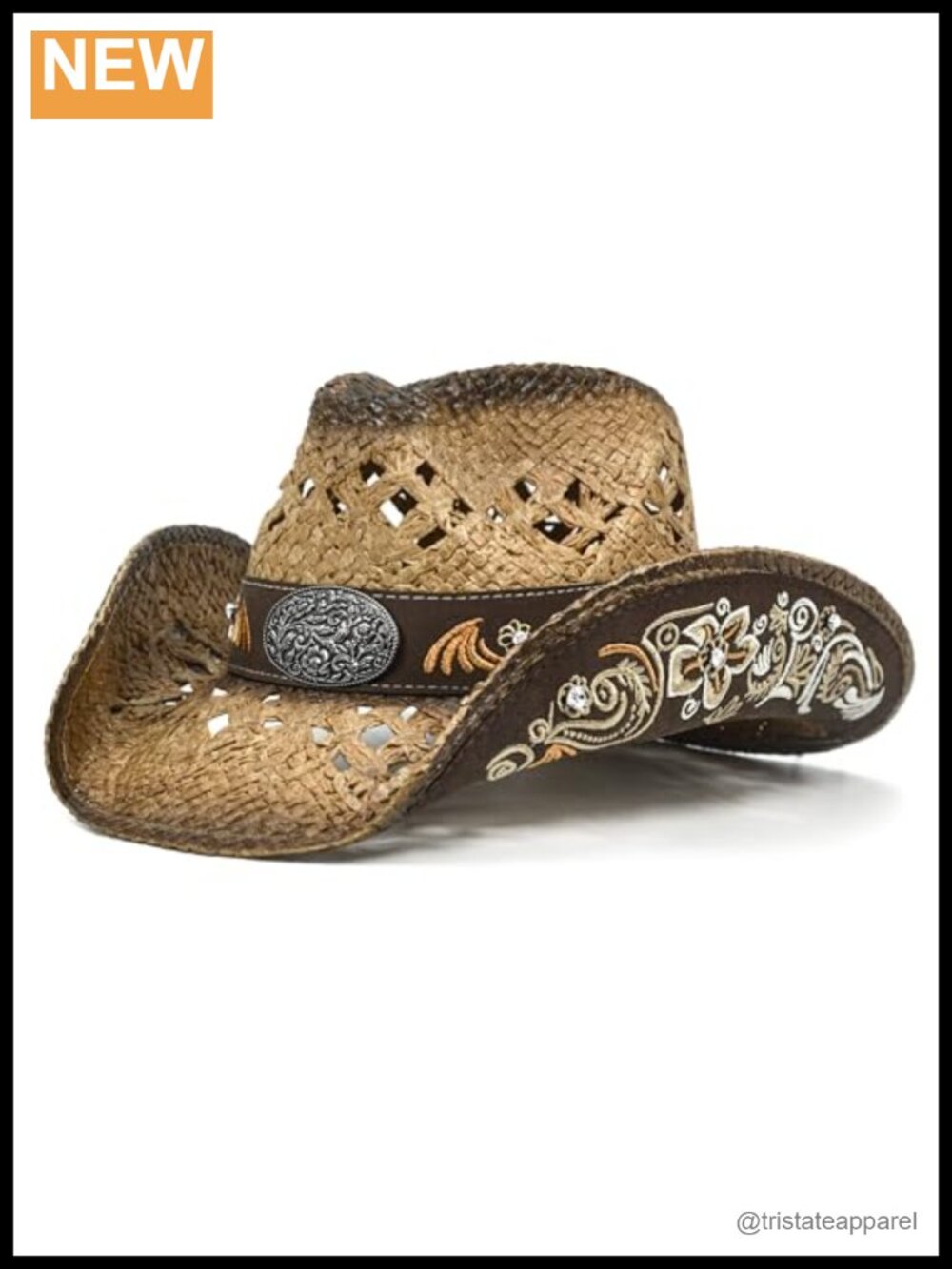 Embroidered Straw Western Cowboy Hat with floral filigree